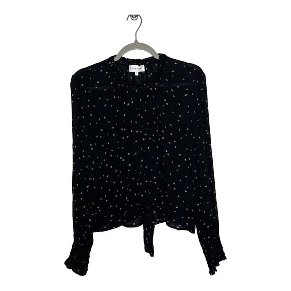 Bella Dahl Tops - Bella‎ Dahl Top Womens Medium Black Floral Smocked Long Sleeve Tie Front Rayon